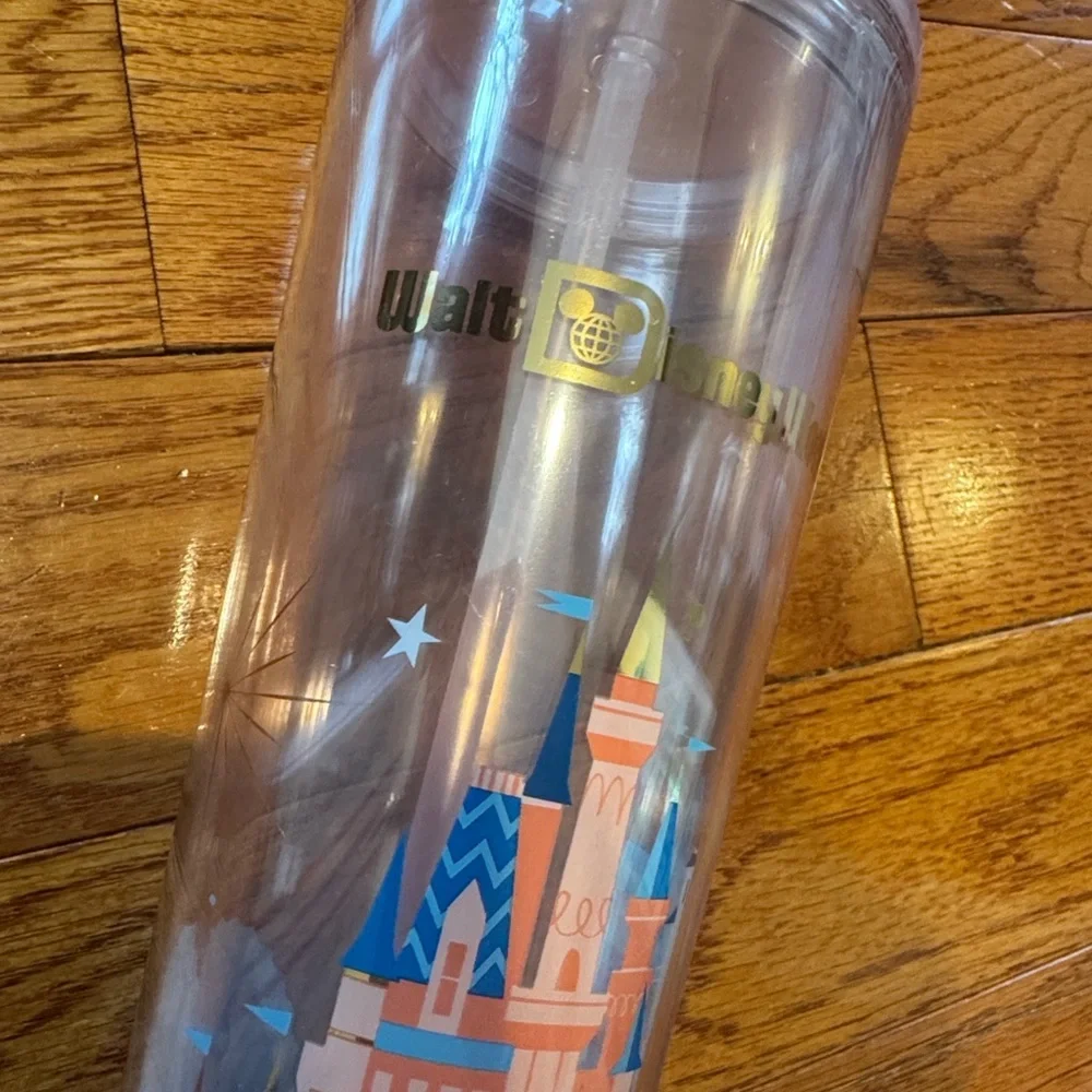 Starbucks Clear Pink Tumbler with Gold Logo and Castle Accent